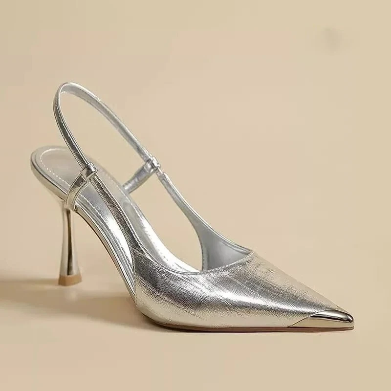 Bild 7: Sommer Neue Spitzschuh Flacher Mund Ein Charakter mit Temperament Zurück Leer Stiletto High Heels Baotou Sandalen Damen