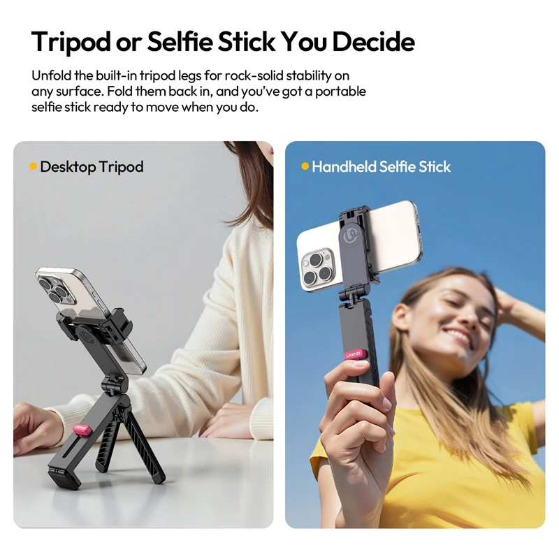 ​ Ulanzi MA89 Uchwyt na Telefon do Smartfona Statyw Selfie Stick z Zaciskiem Dolnym 30MM do Biurka Ściany Sklonionego — zdjęcie produktu 3