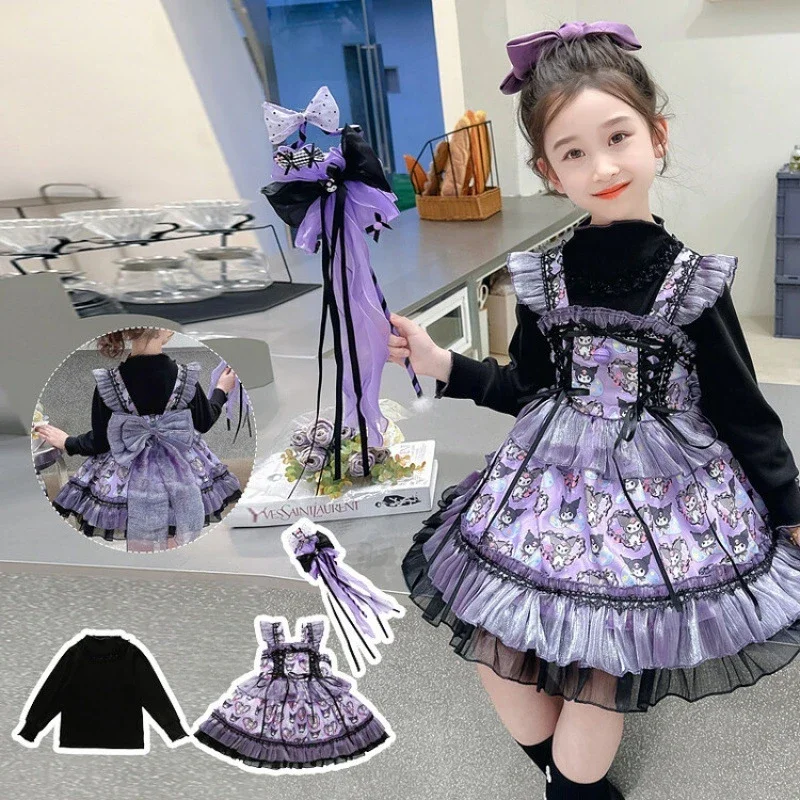 Christmas Halloween Sanrio Kuromi Kids Girl Dress suspender Layered Tulle Dress Xmas Clothes Cartoon Cute Lolita Skirt Anime