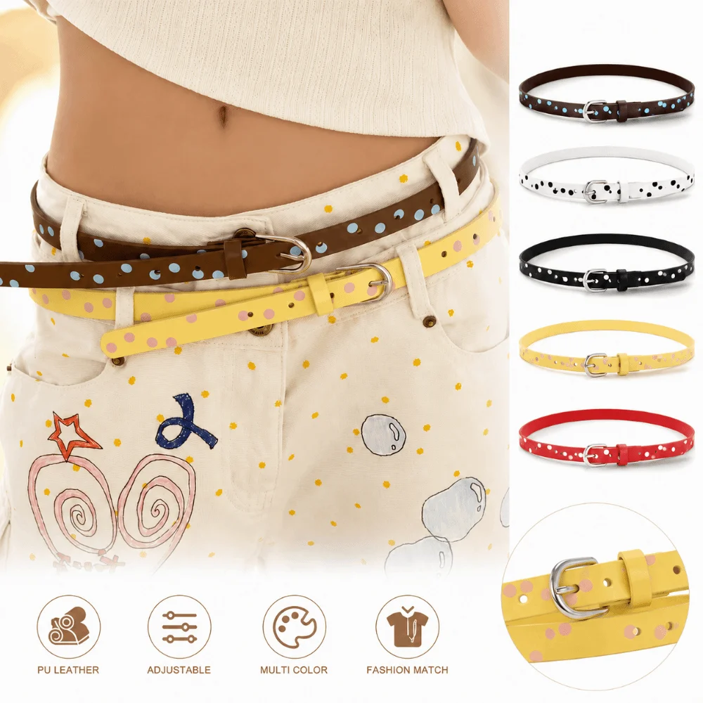 Contrasting Color Polka Dot Belt Leather Material High-End Design Fashion Accessory Belt Adjustable Fit Polka Dot Pattern