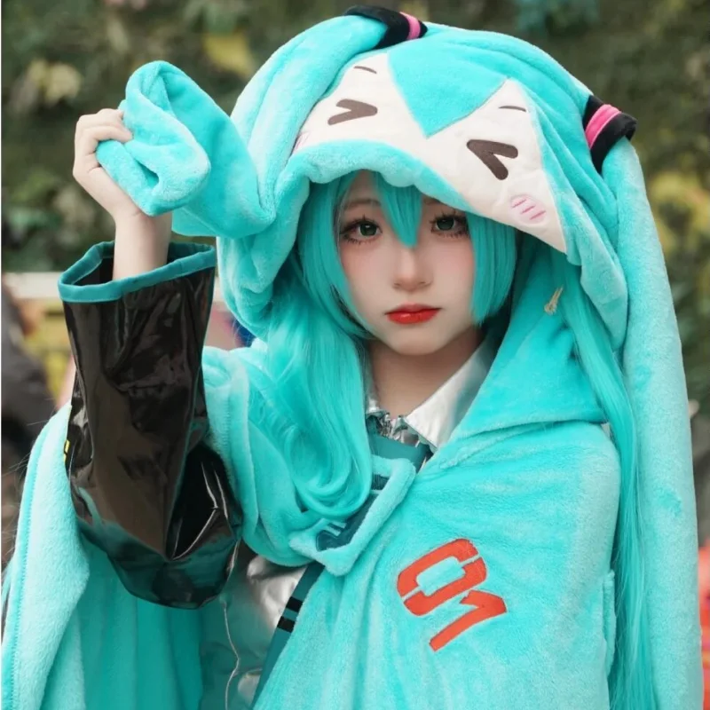 

Original Snow Hatsune Miku Cosplay Blanket Cloak Hoodie Flannel Pillow Blanket Vocaloid Sakura Miku Costume Soft Warm Shawl Sofa