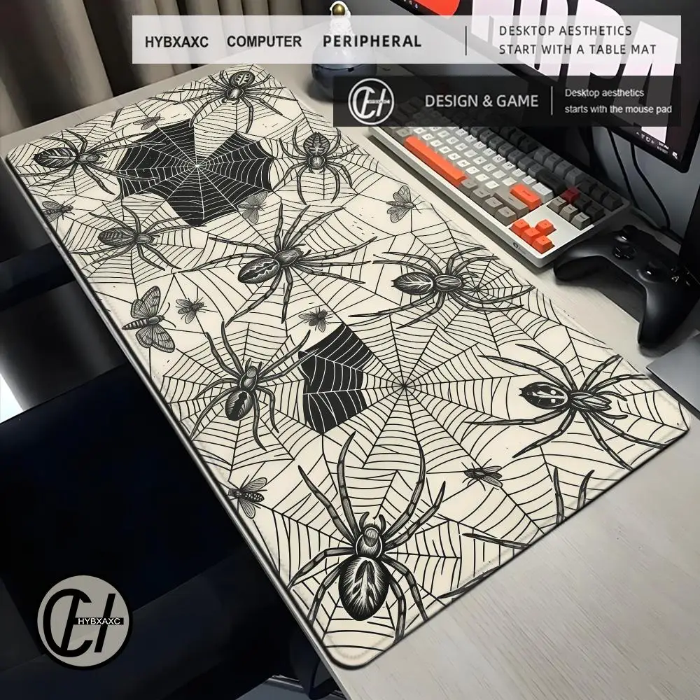 Vintage Spiderweb Mouse Pads Spooky Spider Gaming Mouse Pad Large Non-Slip Rubber Base Stitched Edge Extended Keyboard Desk Mat