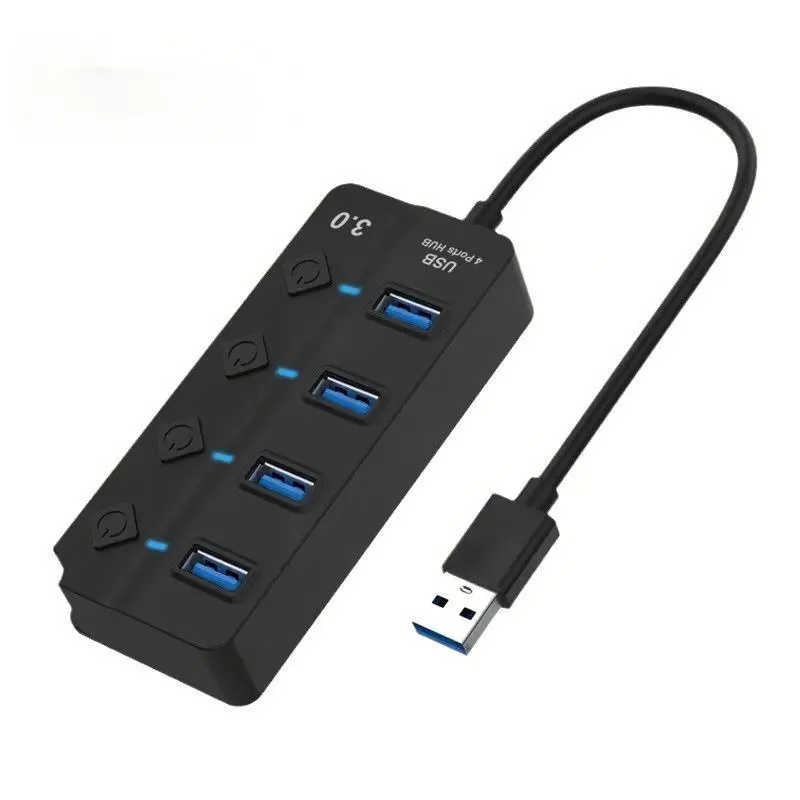 USB 3.0 Hub with 4 or 7 Ports, Independent Switch Control, Suitable for Laptops, USB Drives, Hard Drives, Printers, Cameras, Key