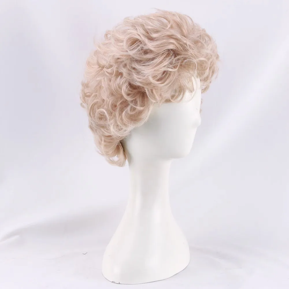 夏かわいいライトゴールデンショートカーリーロリータかわいい原宿甘い人工毛コスプレ衣装ウィッグ + ウィッグキャップ