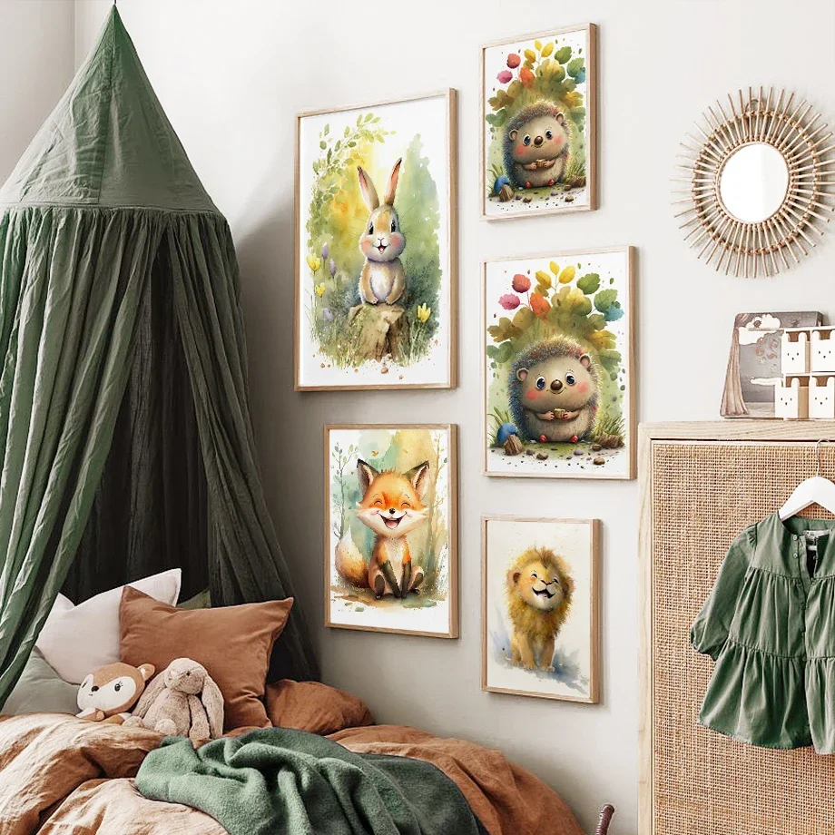 الحد الأدنى قماش الملصقات سعيد الحيوان الصغير الفيل الأسد الثعلب كوالا الطفل موضة اللوحة جدار الفن ديكور غرفة المعيشة المنزلي #3