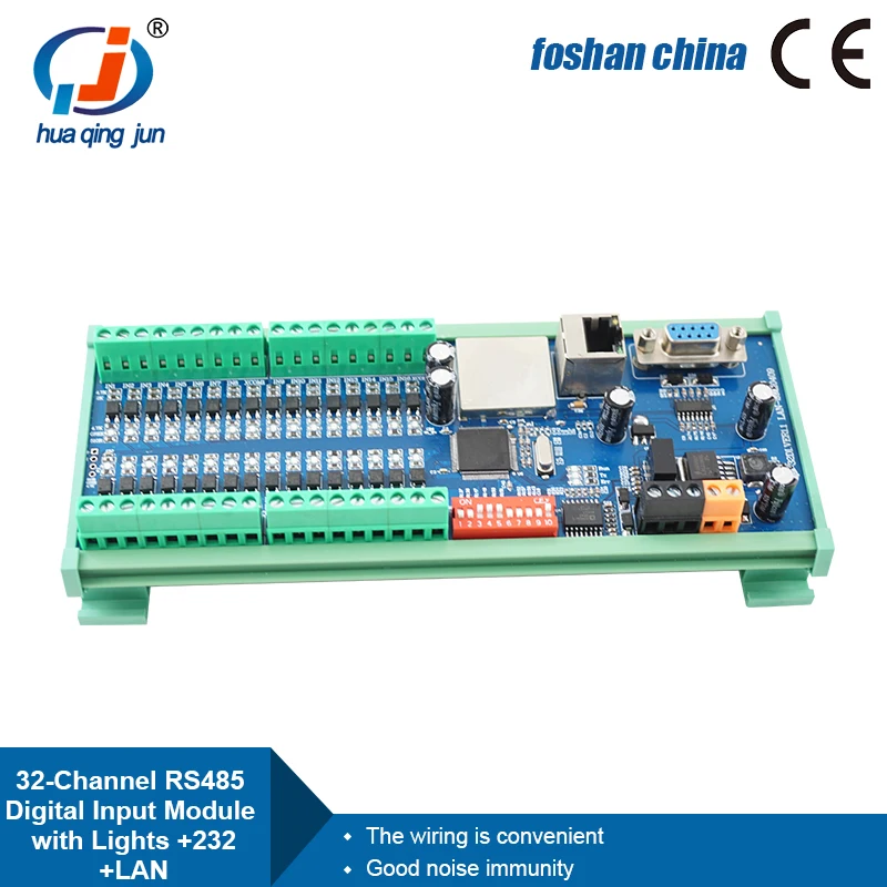 Huaqingjun 32 canais rs485 232 ethernet módulo de entrada digital aquisição de dados modbus rtu/tcp placa di para switch