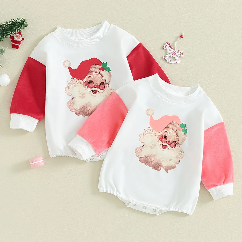 

2023-09-06 Lioraitiin 0-18M Baby Girls Boys Christmas Romper Long Sleeve Crew Neck Santa Claus Print Fall Bodysuit Clothes