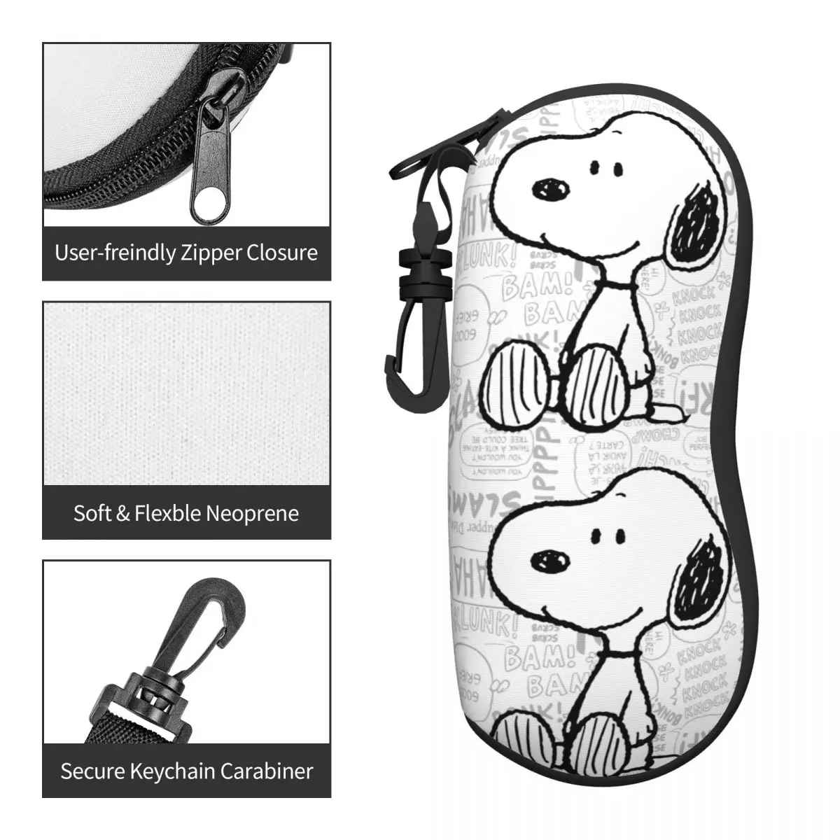 Snoopy On Black White Comics custodia per occhiali con cerniera protettiva Cartoon Dog occhiali da vista Protector Ins Eyewear Container