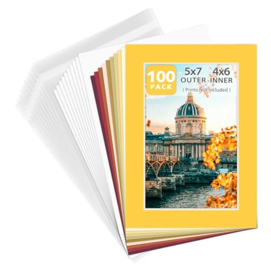 

Набор из 100 предварительно нарезанных паспарту Golden State Art (5x7 дюймов) для фотографий 4x6 дюймов с белым сердечником и скошенными краями. Включает 100 высококачественных [элементов/деталей/компонентов]