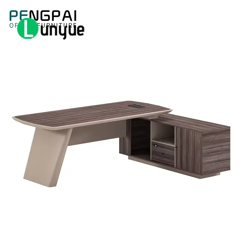 Modern L-Shaped Wooden Executive Desk with Extra Storage Space Large Office Computer Workstation Furniture for Home Business