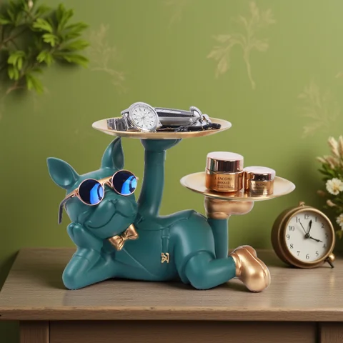 Creative bulldog entrance key storage ornament, tray storage box, home decoration ornament, desktop, living room decoration