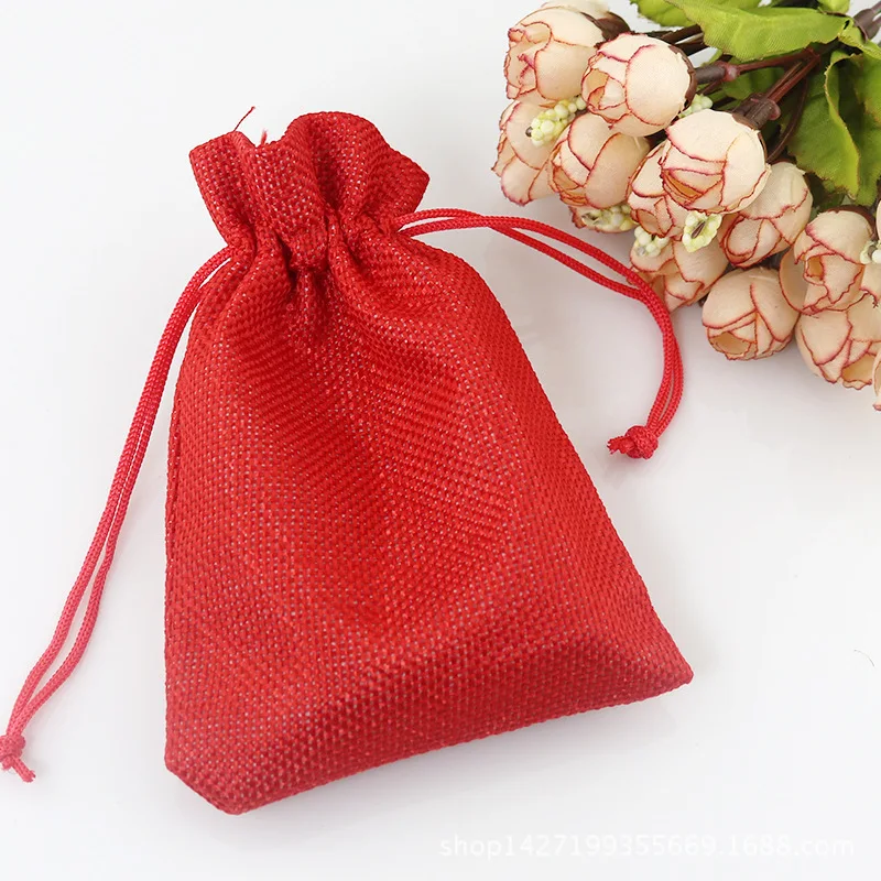 Hot 50 Pcs/Lot 7*9cm Khaki Color Natural Burlap Linen Jewelry Travel Storage Pouch Mini Candy Jute Packing Bags for Gift Bag image 3