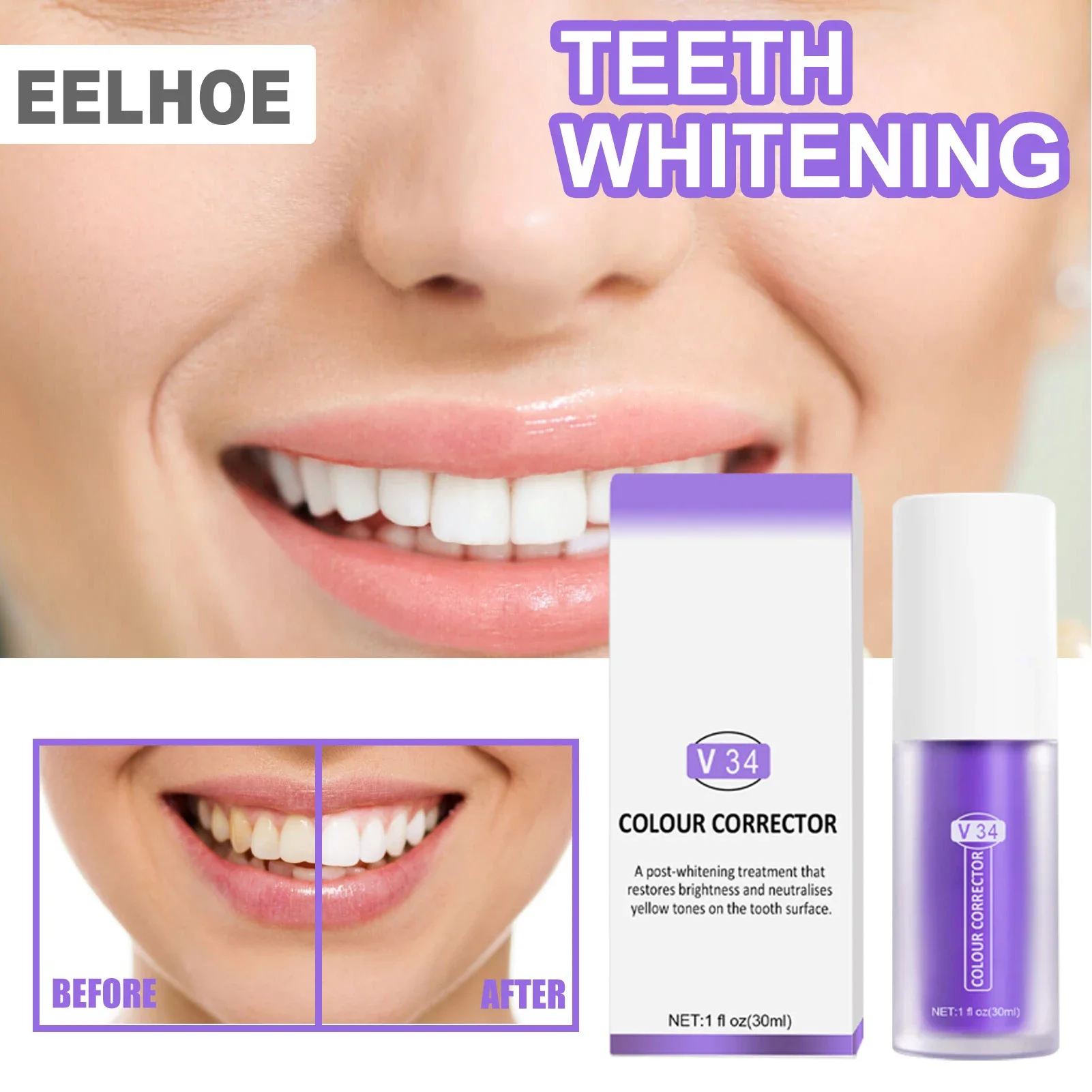 

Sdottor New V34 Teeth Whitening Cleaning Toothpaste Reduce Yellowing Repair Cleansing Oral Color Corrector Enamel Care Skin Care