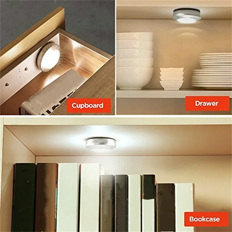 3Pcs/lot Bedroom Wardrobe Lighting Touch Control Night Light Wireless LED Cabinet Lights 3*AAA Battery Powered Closet Light