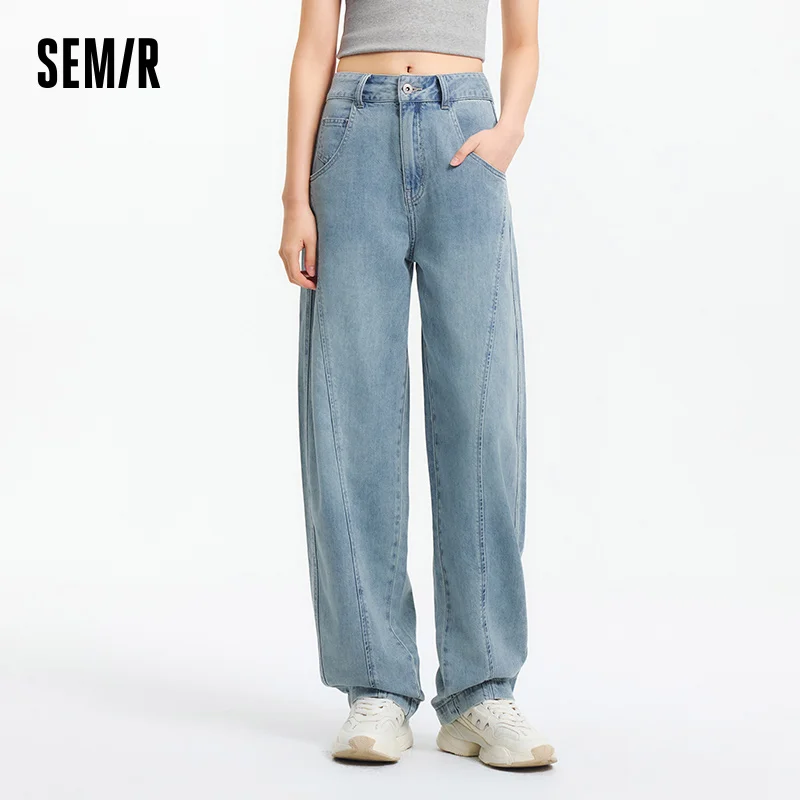 Semir Jeans Women Curved Hem Loose Floor-Length 2025 New Summer Cool Feeling Tapered Pants Trendy for Streetwear Looks