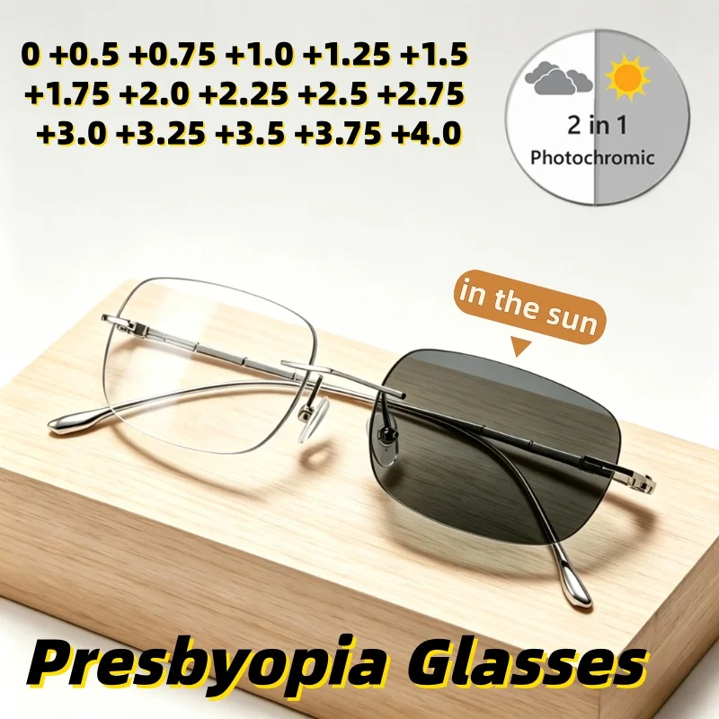Photochromic Photochromic Presbyopia Glasses for Women Ultra-lightweight Metal Rimless Reading Eyeglasses with Plus Diopter 0 To +4.0 - Aliexpress Deal