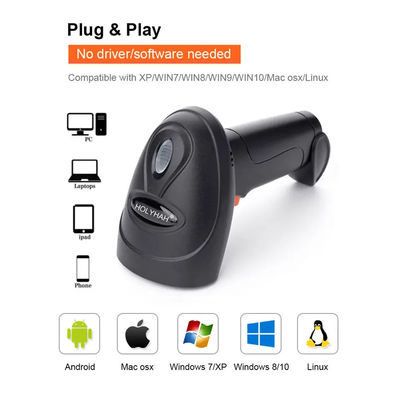 HOLYHAH A60 Laser Barcode Scanner A60D wireless 2D And A66D Bluetooth 1D/2D QR Bar Code Reader PDF417 for IOS Android IPAD