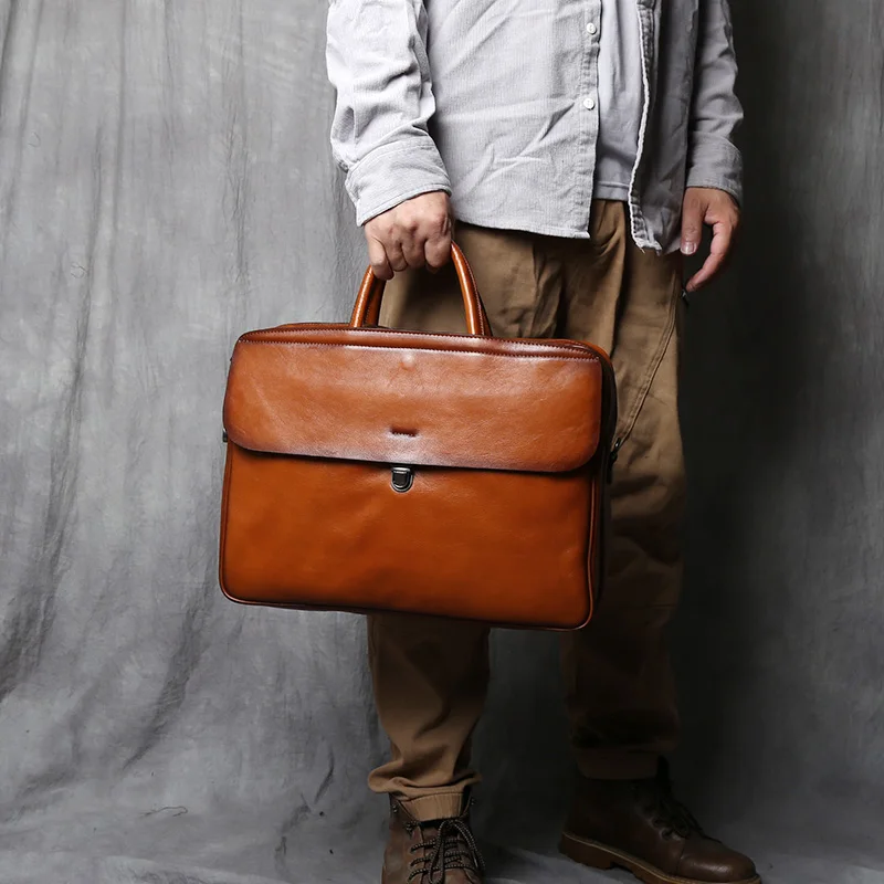 NZPJ Echtes Leder Herren Aktentasche Vintage Natürliche Rindsleder Handtasche Große Kapazität Umhängetasche Lässige Mode Computer Tasche – Detail 18