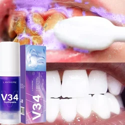 Dentifrice de blanchiment des dents violet Pro, élimine la plaque dentaire, SAF, SAP, mousse jaune, propre, hygiène buccale, outils dentaires, frais, café, V34