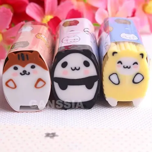 12pcs/lot Kawaii Animal Design Pencil Erasers Stationery Rubber Eraser Office School kids Supplies (SS-2004)