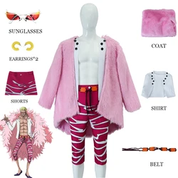 Donquixote Doflamingo Cosplay Costume Pink Coat Shirt Glasses Outfits Halloween Party Disguise Suits For Boy Men
