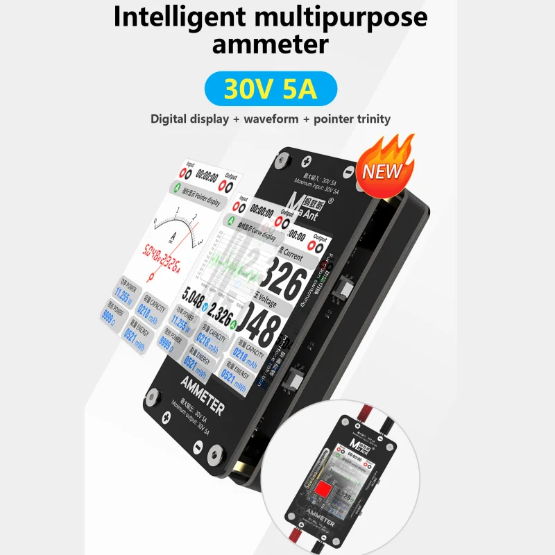 MaAnt Amperometro Intelligente 3 IN 1 Puntatore Digitale Forma d'onda Display Monitor in Tempo Reale Tensione Corrente 30V 5A Riparazione Elettronica