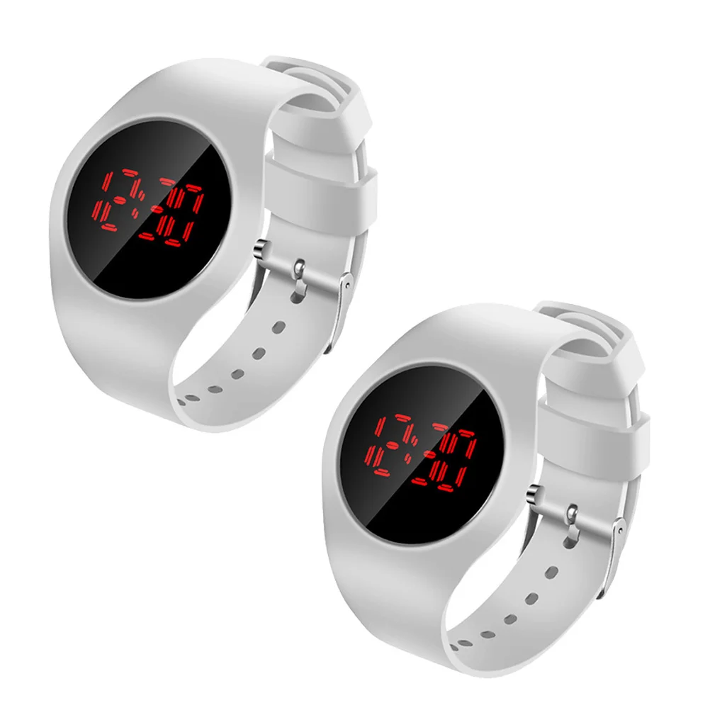 2Pcs LED Electronic Watch Unisex Comfortable Wear One Button Adjust Clear Display Student Gift White