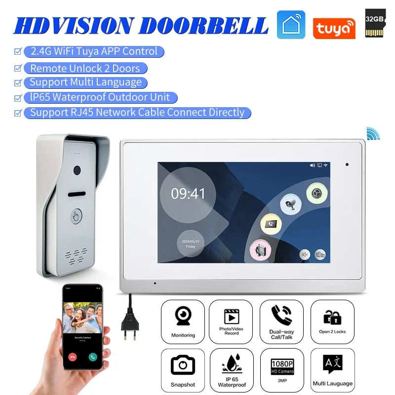 

1080P 7 inch 10 Wifi Video Doorbell Intercom Tuya Smart Home Wired Doorphone Access Control System for Villa Apartment