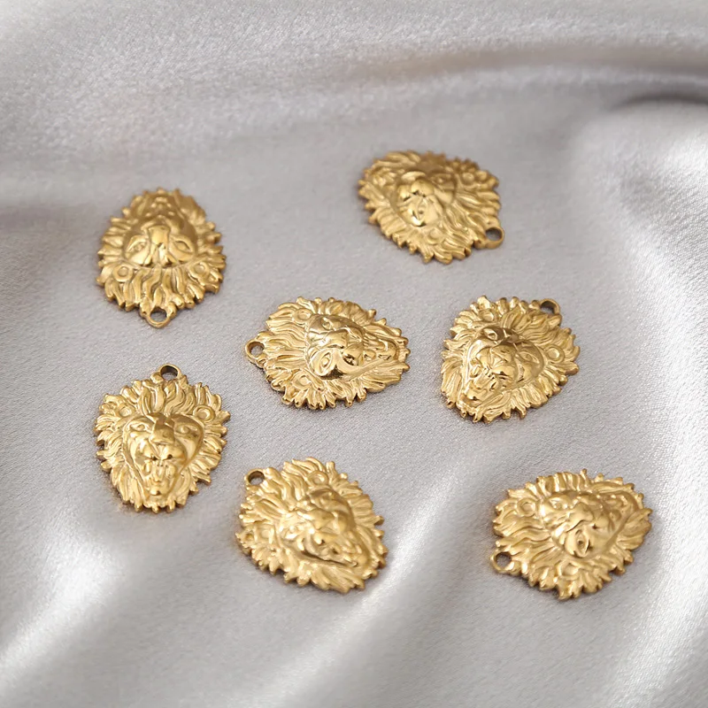5pcs Stainless Steel Gold Plated 20*26mm Charm Lion Head Shape Pendants for Men DIY Jewelry Exquisite Fashion Punk Findings Gift
