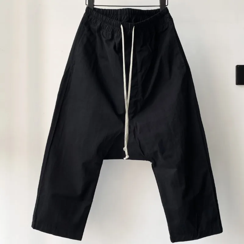 

Fashion Dark Cropped Pants High Street Low Crotch Baggy Men's