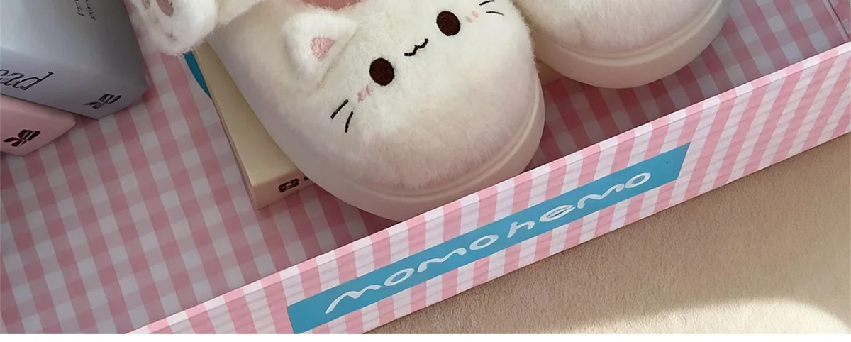 Neue schwarze flauschige Katzenpantoffeln für Damen, bezaubernde Tier-Schuhe, flauschige Hausschuhe, Damen-Winter-Plüsch-Mary-Jane-Slipper. – Detail 11