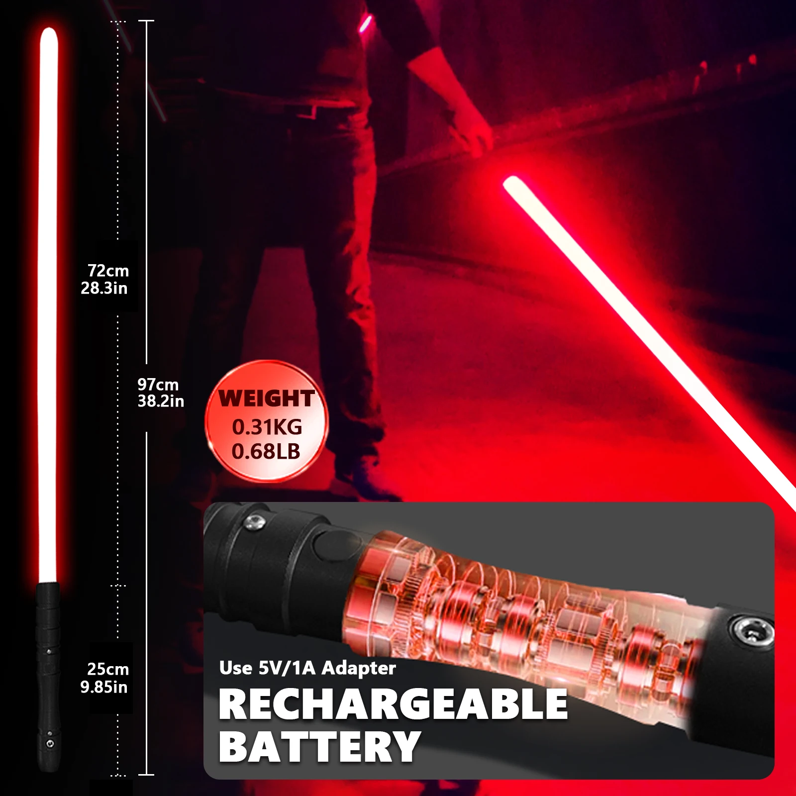 Jedi Sith LED Light Saber, Force FX Heavy Dueling, Rechargeable Lightsaber, Loud Sound High Light with FOC, Metal Hilt