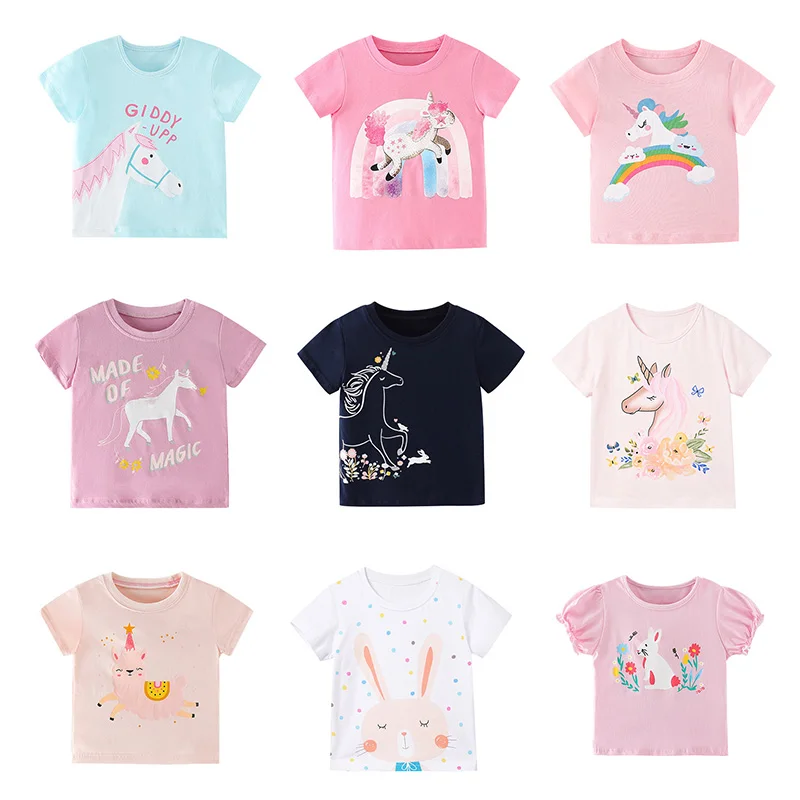 Summer Unicorn 2-8 Years Kids Girl T-shirts Cotton Printed Graphic Little Girl Top Toddler Baby Girl Tees Young Children Clothes