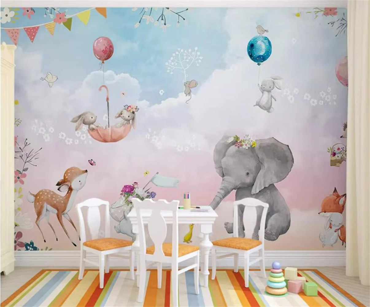 papel de parede adesivo Boy and girl shark cartoon fantasy children's room background custom wallpaper bedroom cute mural