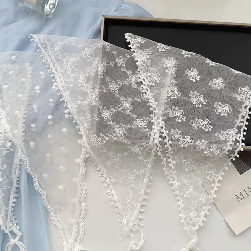 الأبيض المنسوجة الدانتيل الشعر عمامة يمكن ارتداؤها بطانية الحلو السيدات مثلث وشاح البوهيمي الدانتيل السفر عقال الديكور #5