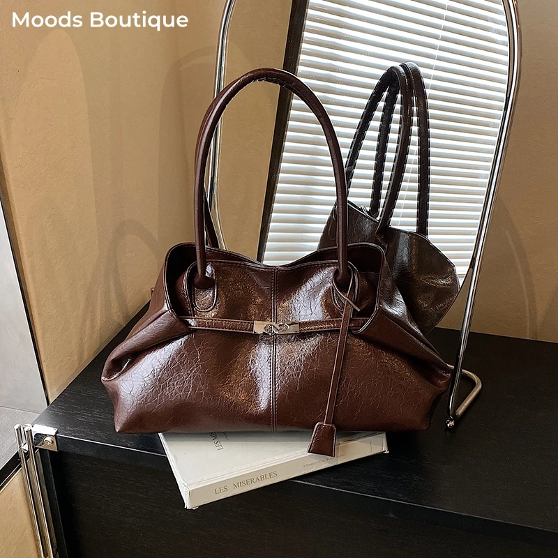 

Branded Luxury Shoulder Hobo Bags For Women PU Leather Solid Color Large Capacity Shopper Totes Casual Street Designer Handbags