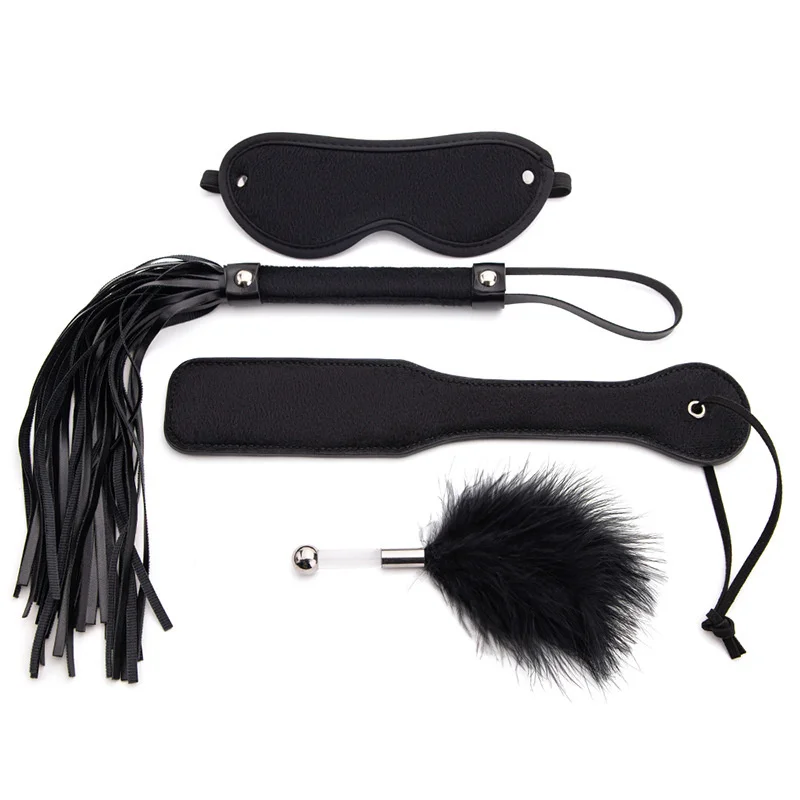 

Adult products black alternative training set SM tease beat toy racket whip eye mask feather four piece set