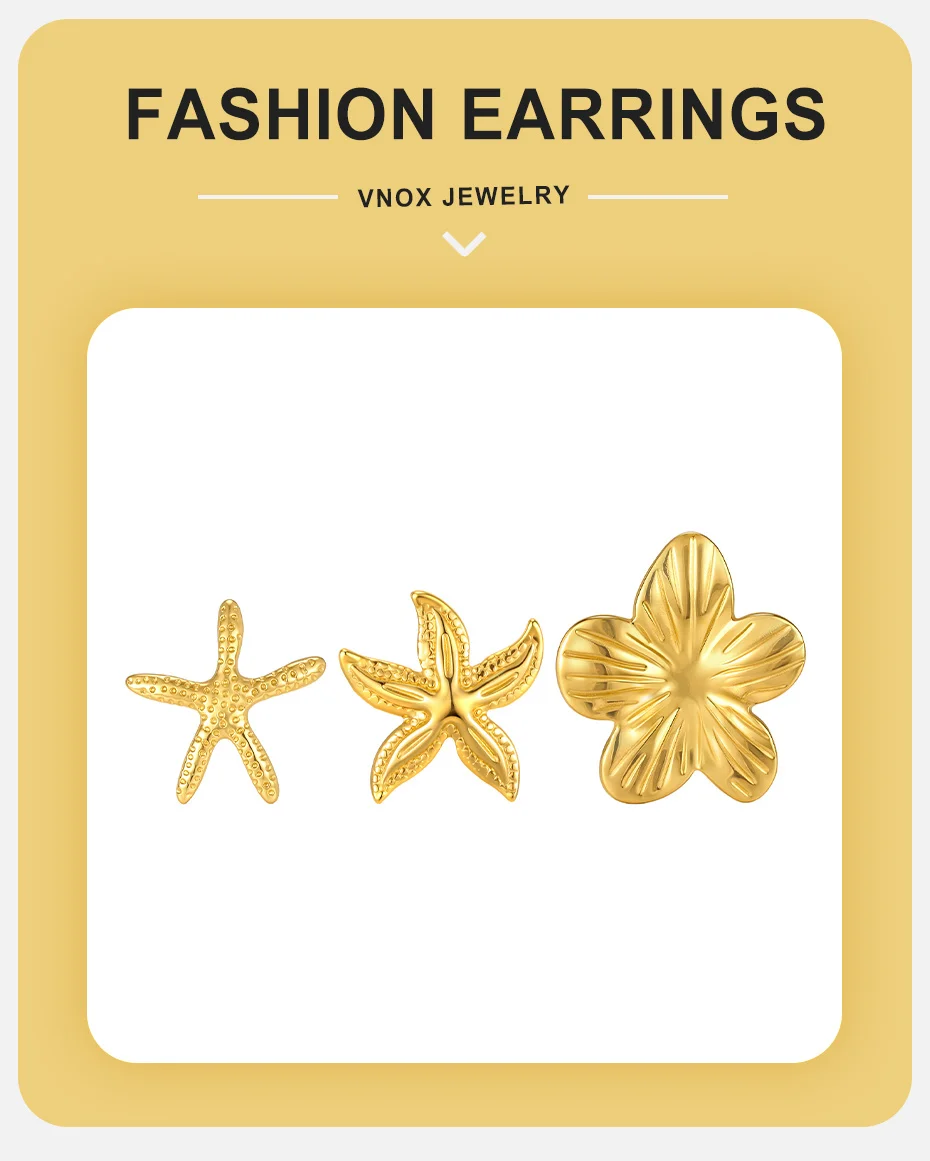 Vnox Trendige Seestern-Knorpel-Clip-Ohrringe für Frauen, vergoldet, blumenförmig, ohne Piercing, Clip-Ohrringe, geometrischer Schmuck – Detail 1