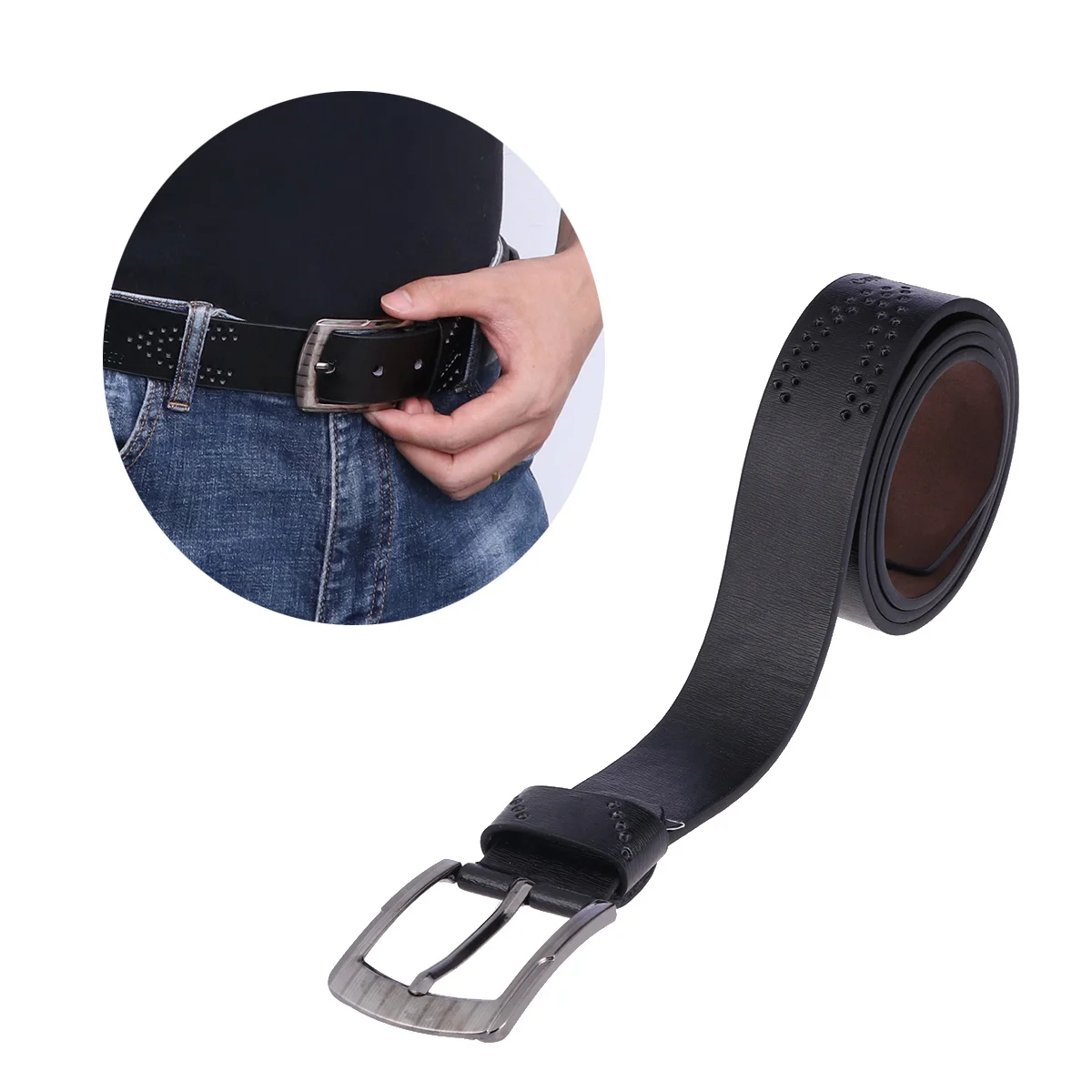 

Men PU Belt Adjustable Vintage Hollow Out Strap Pin Strap for Jeans Pants Men PU Belt