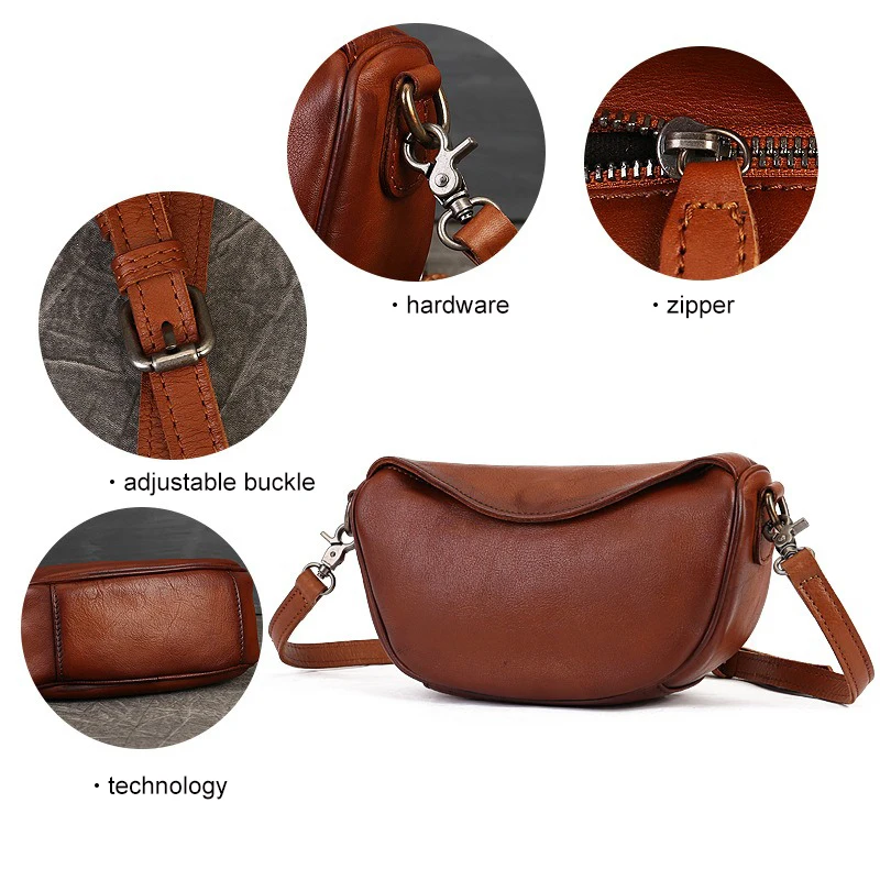 New women\'s bag, vintage saddle bag, cross-body bag, top cowhide simple commuter shoulder bag