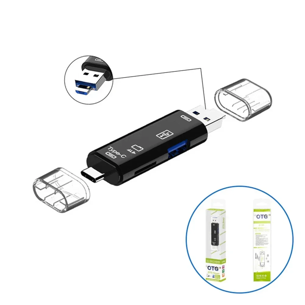 Lettore di schede OTG 5 in 1 Adattatore per lettore di schede di memoria Micro USB TF multi-in-one Adattatore OTG USB tipo C per telefono cellulare
