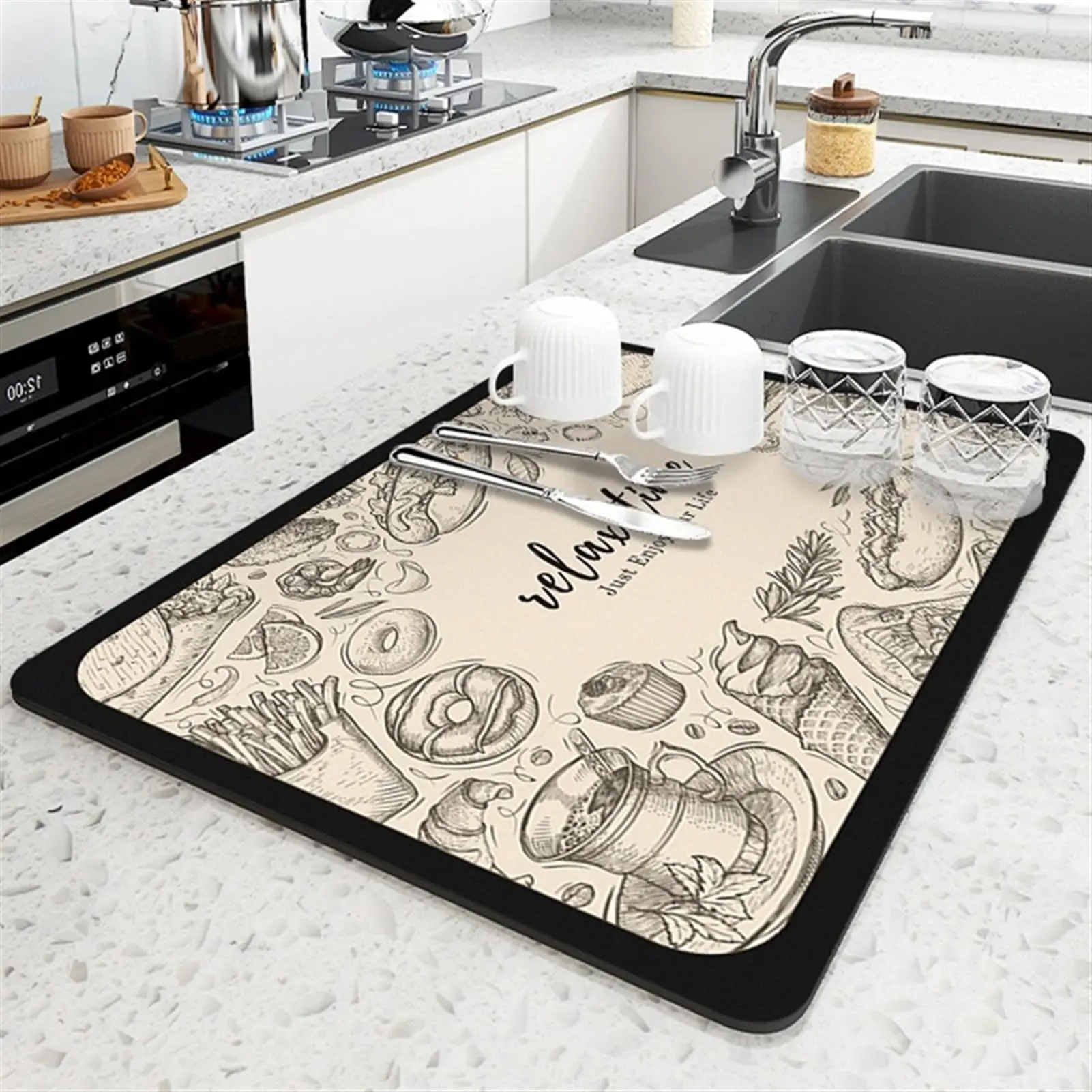 

Kitchen countertop drain pad, heat absorbing and heat-resistant, coffee bar pad, anti slip and easy to clean, drain rack pad, sink bottom pad, beige, 12 inches x 16 inches