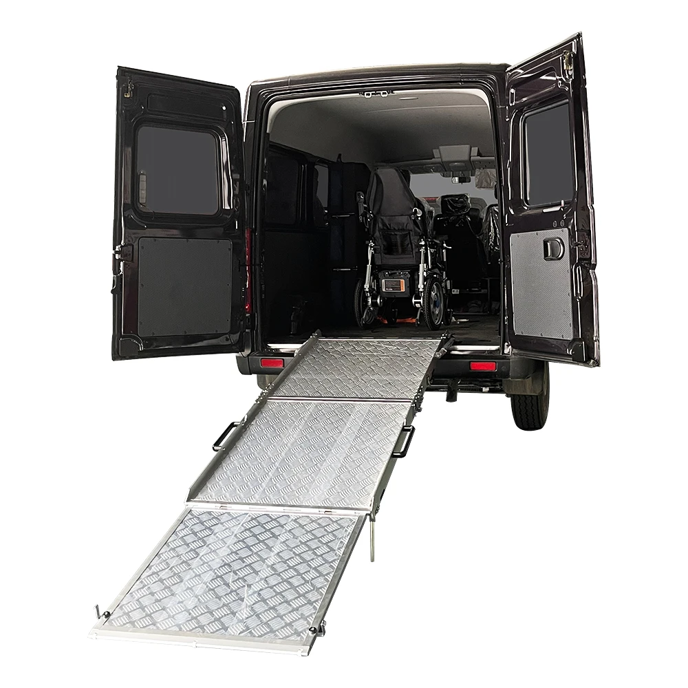 The latest portable lightweight aluminum alloy double folding motorcycle ramp loading wheelchair