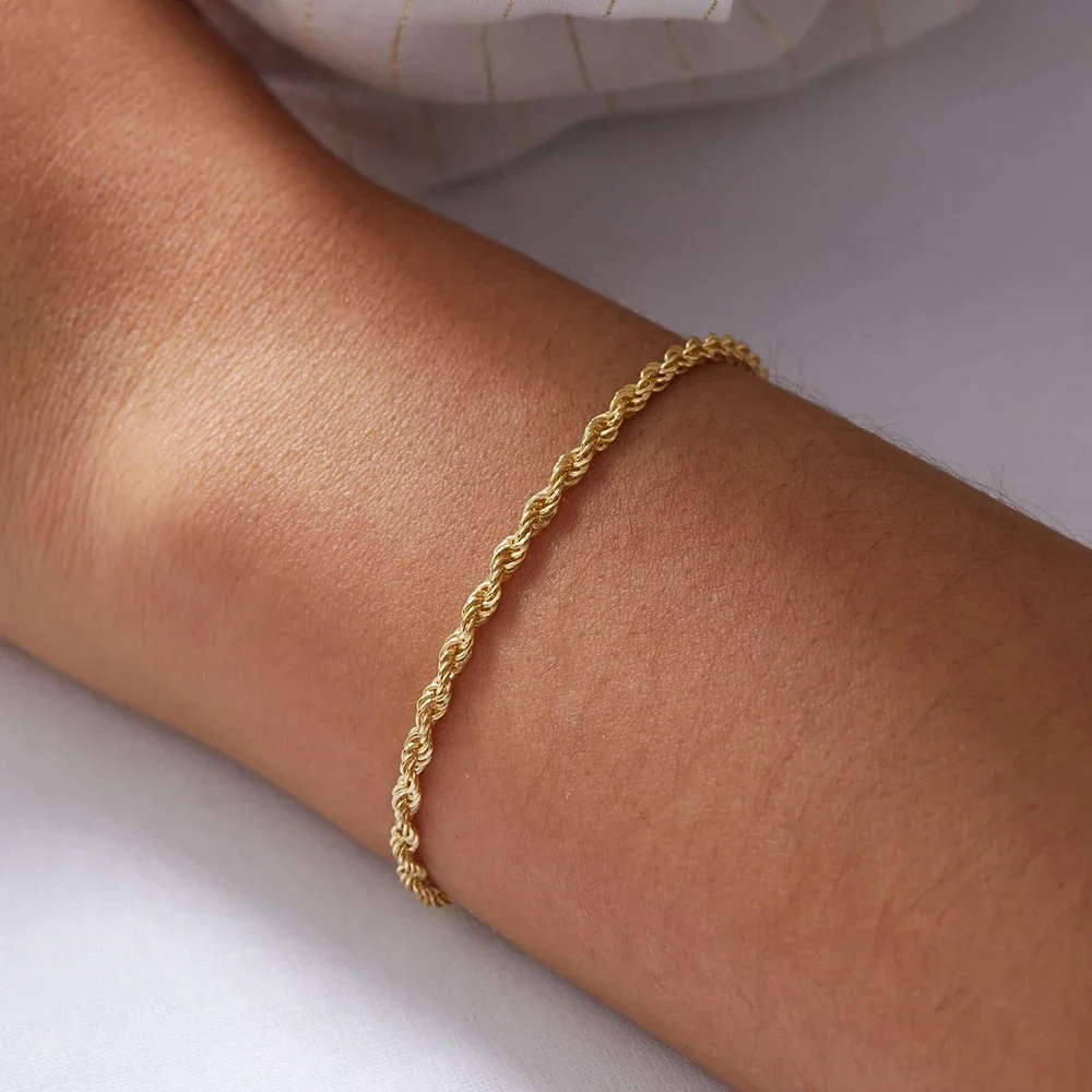 2/ 3/4/5mm Vintage Stainless Steel Twists Chain Men Bracelet 17CM Rock Gold Color Bracelet For Women Fashion Men Jewelry