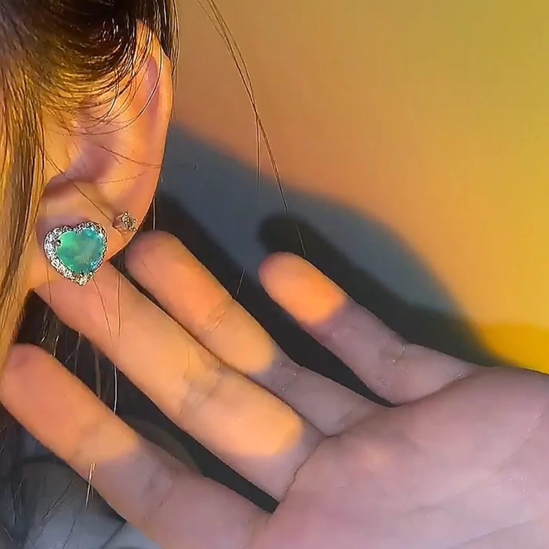 Silver Color Heart Shape Paraiba Tourmaline Gemstone Earrings Ring Necklace for Women Ladies Trendy Vintage Jewelry Party Gift