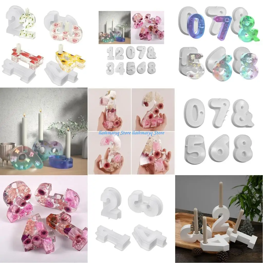 

573B Crystal Epoxy Resin Mold Geometric Number 1-4 Candlestick Mould DIY Candleholder