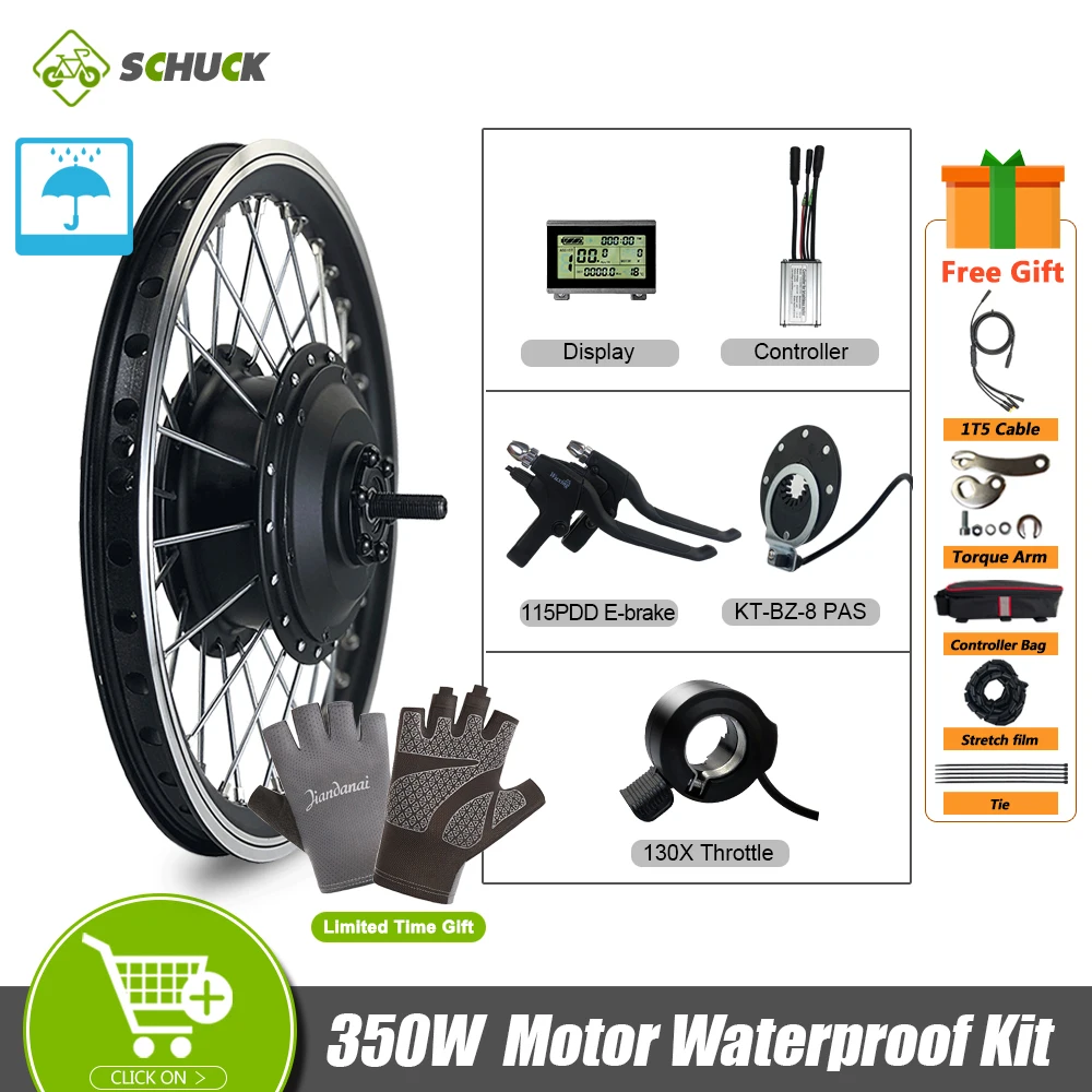 

350W Ebike Front Rear Rotate Cassette Drive Motor Waterproof Conversion Kit Include KT Accessories with WP Connector for Scooter