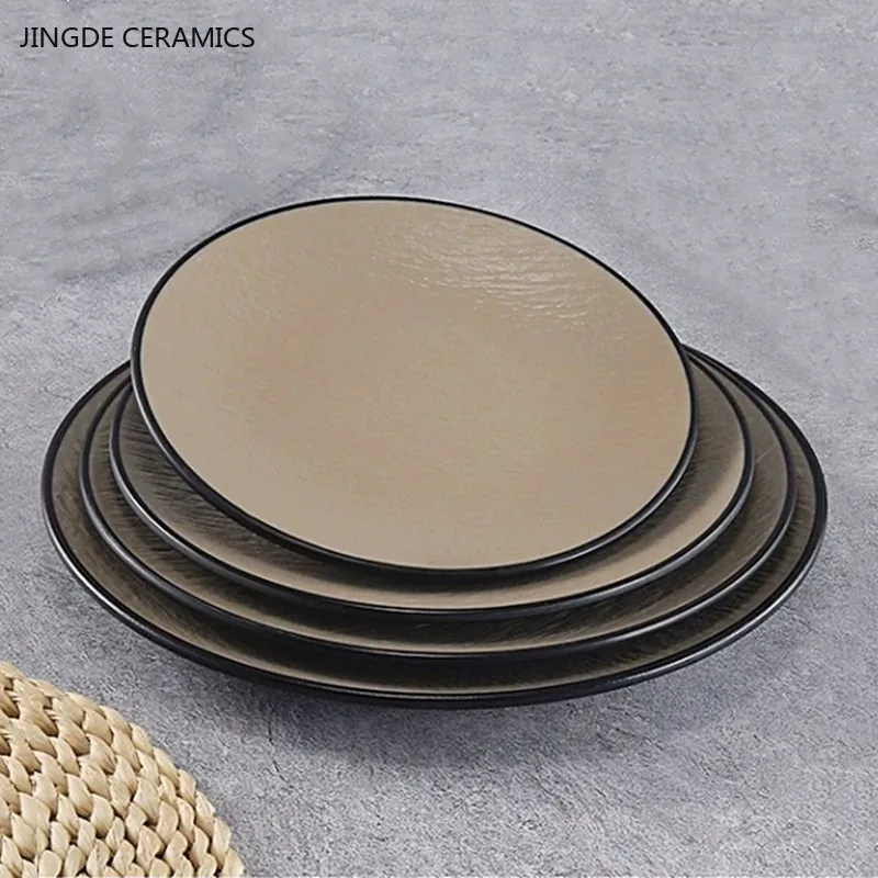 1Pc Japanese Melamine Plates Thickened Plastic Western Steak Plate Commercial Restaurant Salad Dishes Kitchen Accessories