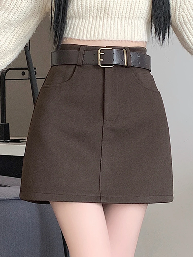 

Thickened woolen suit half skirt women autumn and winter 2025 new high waist slimming A-line hip hugging short skirt