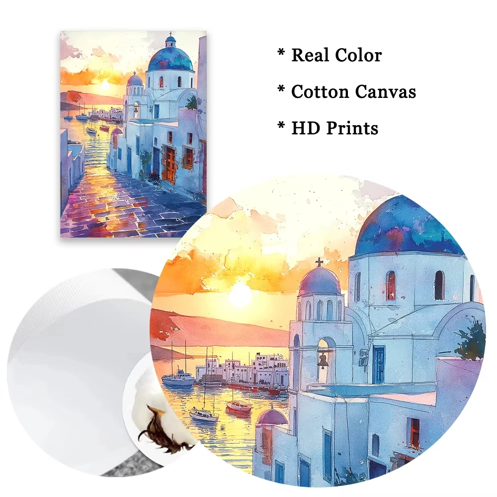 Karachi باكستان ألوان مائية قماش اللوحة Paros اليونان الغروب المائية السفر جدار الفن يطبع اليونانية أوروبا البحر الأبيض المتوسط الفن